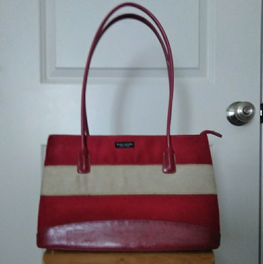 KATE SPADE Red and Cream double shoulder strap bag